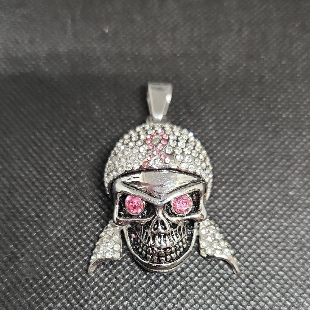 Nwot! Silver and Pink Skull Breast Cancer Pendant